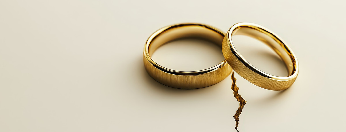 Two gold wedding bands cracked from divorce 
