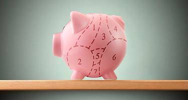 Piggy bank broken into different sections
