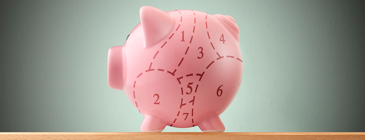 Piggy bank broken into different sections
