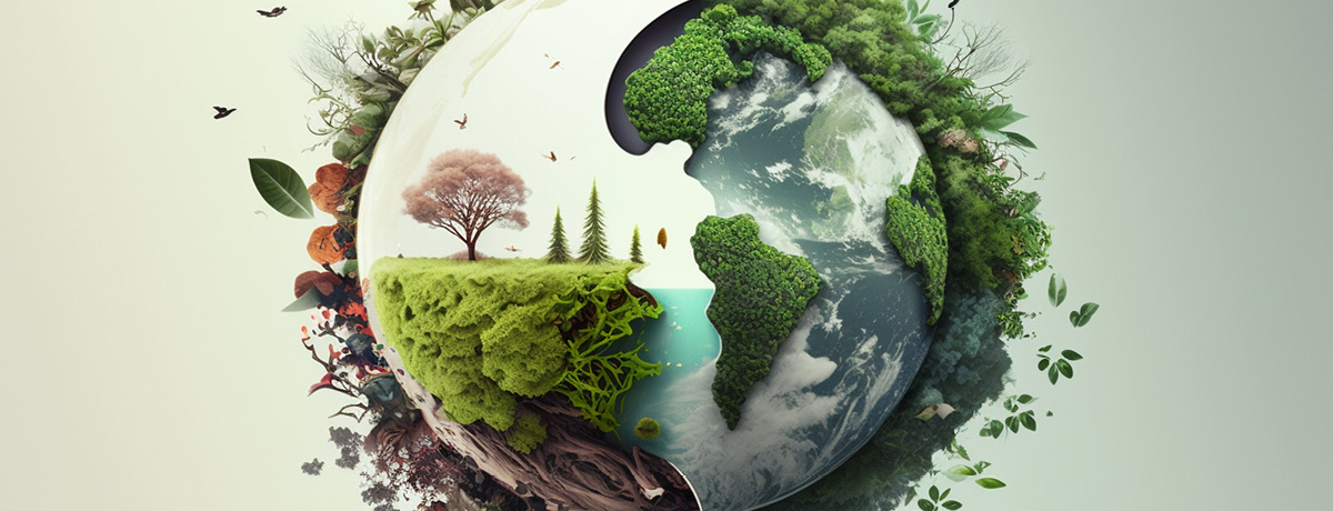 Abstract image of the earth covered in trees, leaves and nature