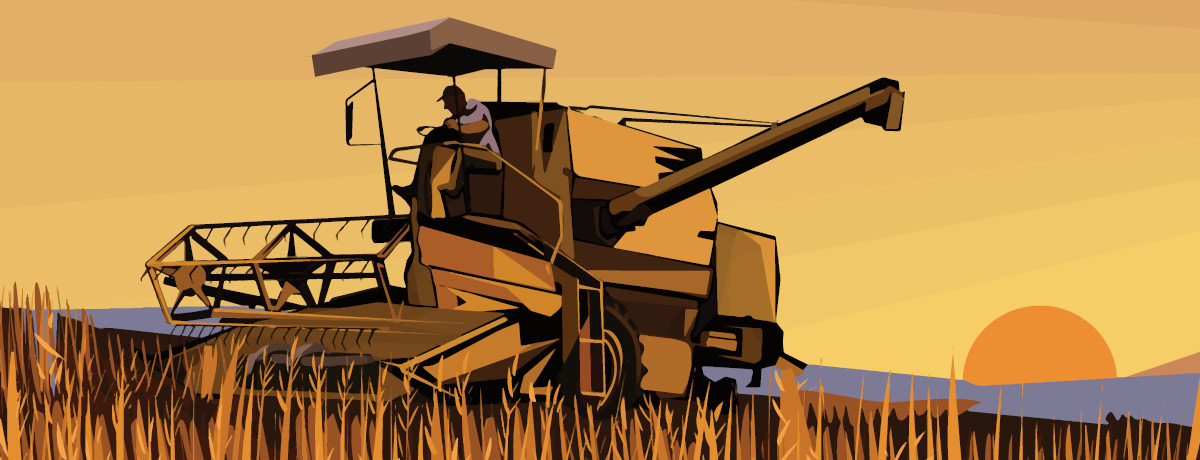Man on tractor in open field