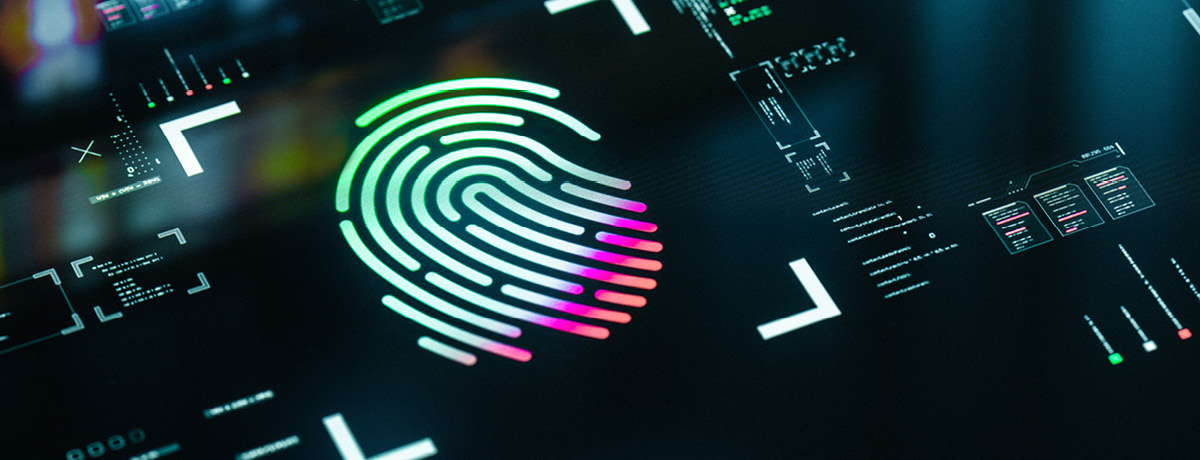 Multicolored fingerprint displayed on screen