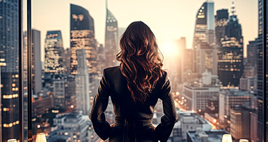 Professional female overlooking cityscape