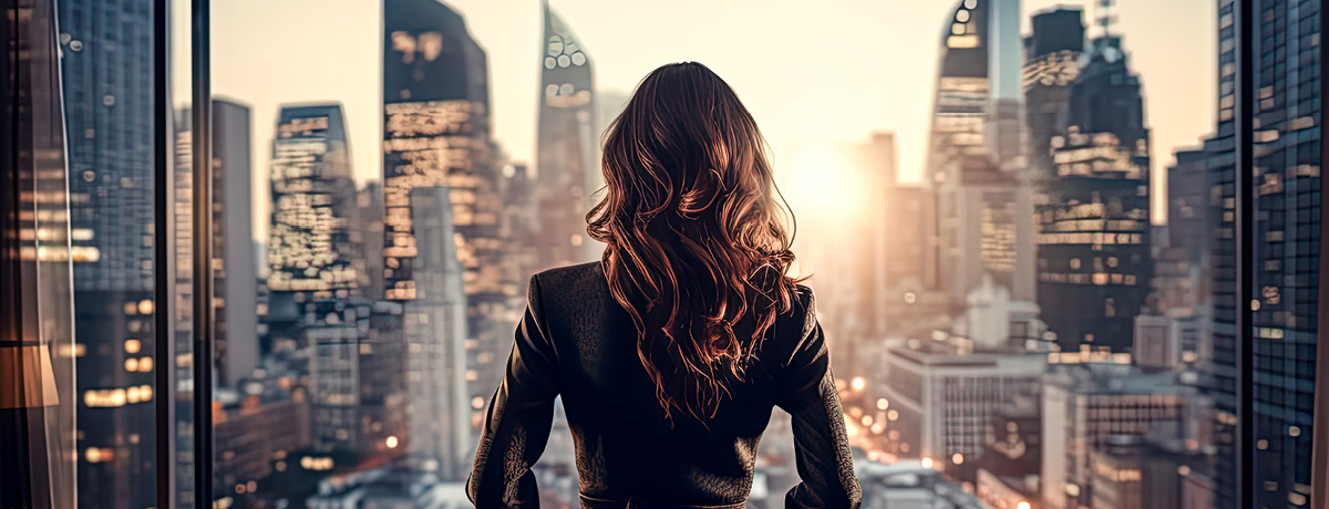 Professional female overlooking cityscape