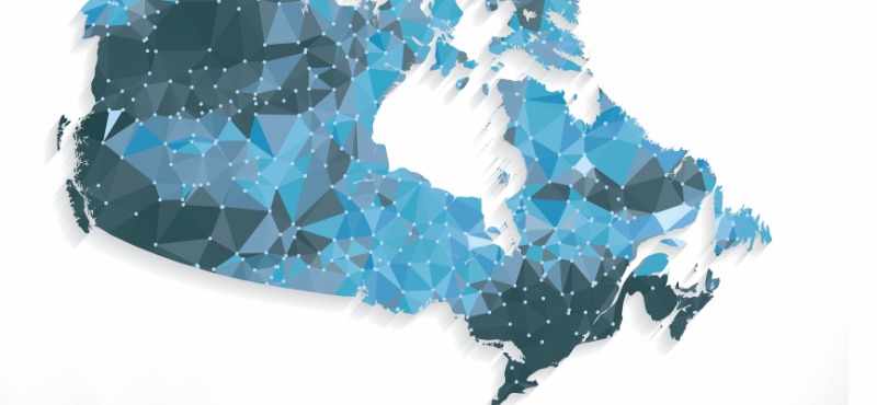 Different colors of blue on a map resembling North America 