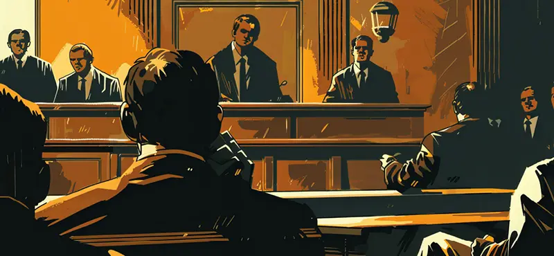 Courtroom Drawing with Warm Tones