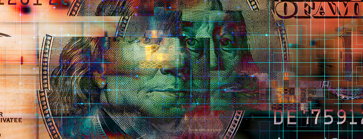 Pixelated image of paper money bill