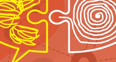 A yellow and a white speech connect to each other with an orange background