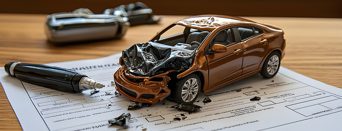 Model car on paper with a car accident report