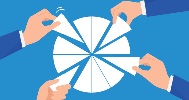 Four Hands Taking Pieces Out of a White Pie Graph