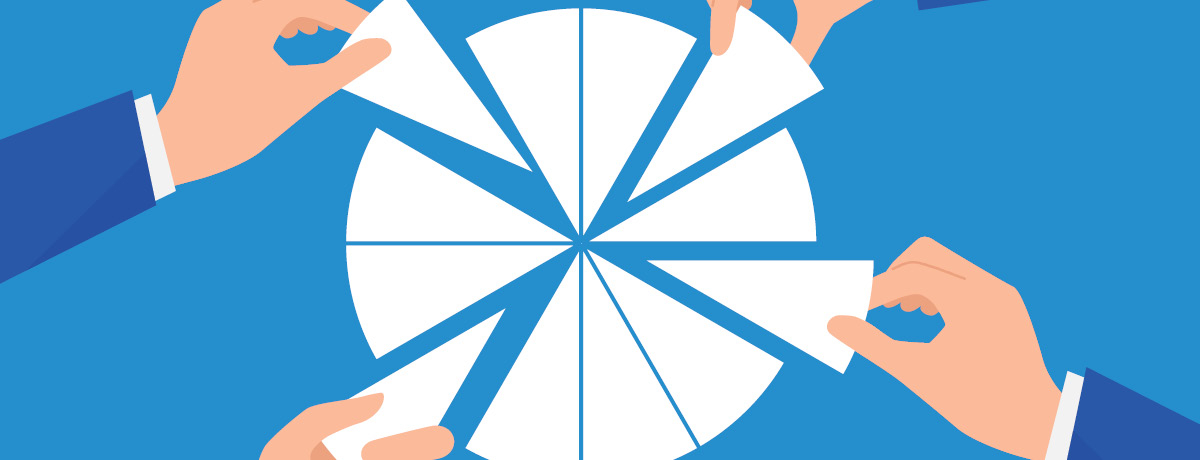 Four Hands Taking Pieces Out of a White Pie Graph