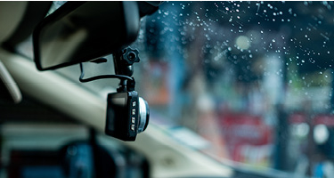 Car dashcam recording street ahead