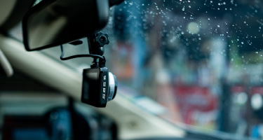 Car dashcam recording street ahead