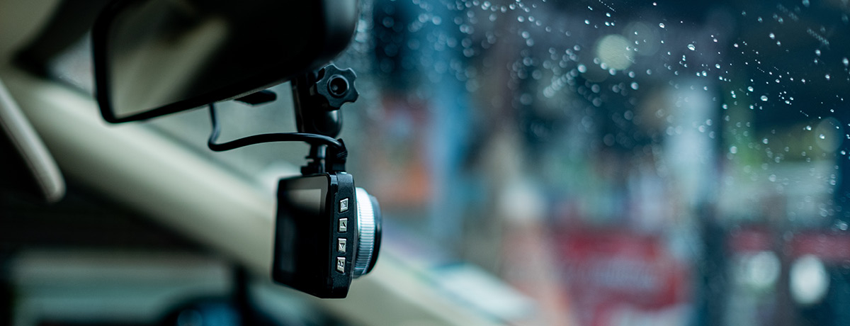 Car dashcam recording street ahead