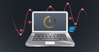 Illustration of a laptop displaying a gauge-like icon for measuring success, with a background of da