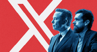 Elon Musk and Jack Dorsey standing together Infront of the X logo 