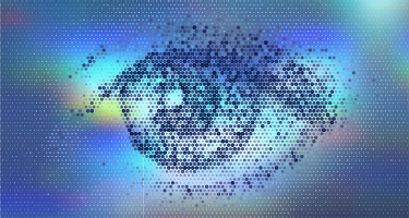 Pixelated eye with rainbow effect