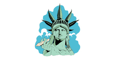 Statue of Liberty holding a marijuana joint