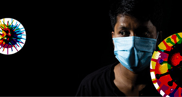 Masked man with airborne germs