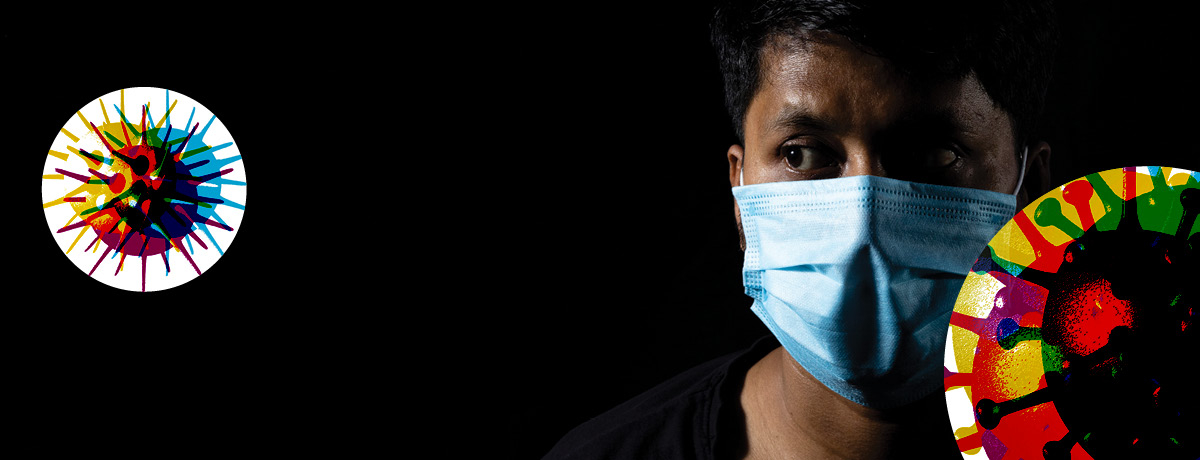 Masked man with airborne germs
