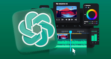 ChatGPT logo in front of video editing software