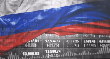 Russian flag flies with numbers like odds in the background