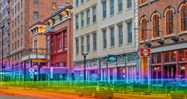 Ohio street with LGBTQ+ rainbow filter