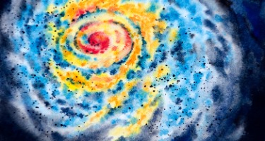 Meteorologist image of a Hurricane path with blue, yellow, red, and purple centers 