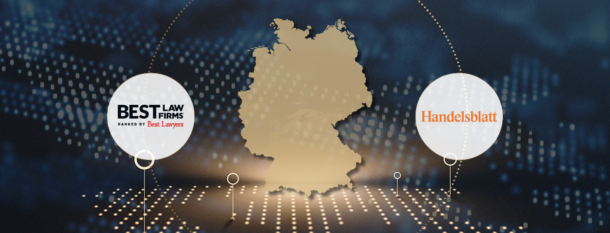 Map of Germany with Best Law Firms and Handelsblatt logos