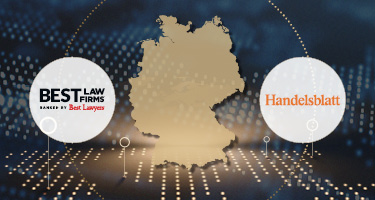 Map of Germany with Best Law Firms and Handelsblatt logos