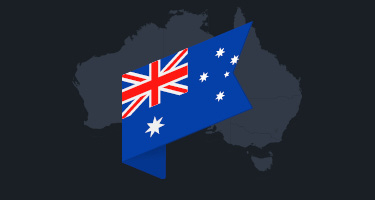 Australia flag over outline of country