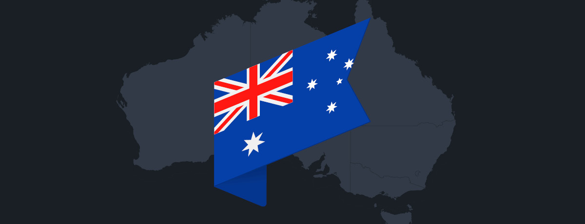 Australia flag over outline of country