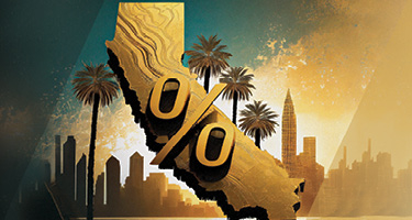 California in gold with skyline in backdrop