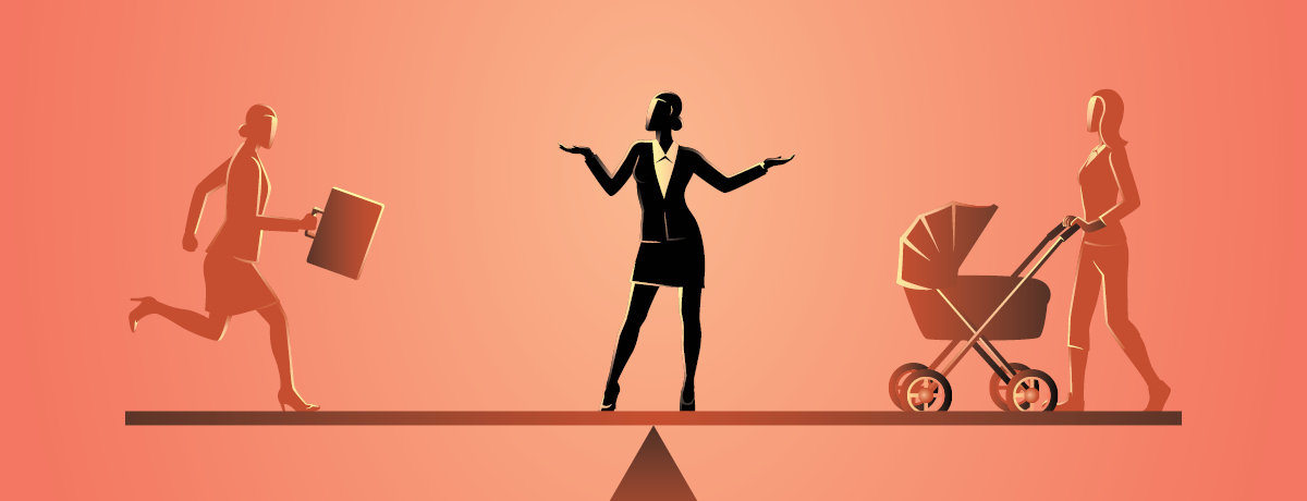 Silhouette of women in suit stands in the middle of equal scale