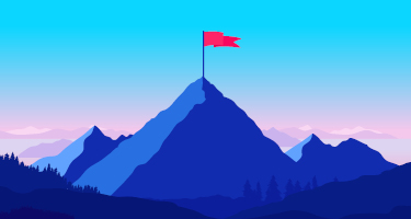 Red flag sitting on the top of a mountain summit