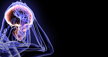 Image 3D skeleton of human holds brain after suffering a mild traumatic brain injury