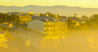 Apartment buildings with yellow haze