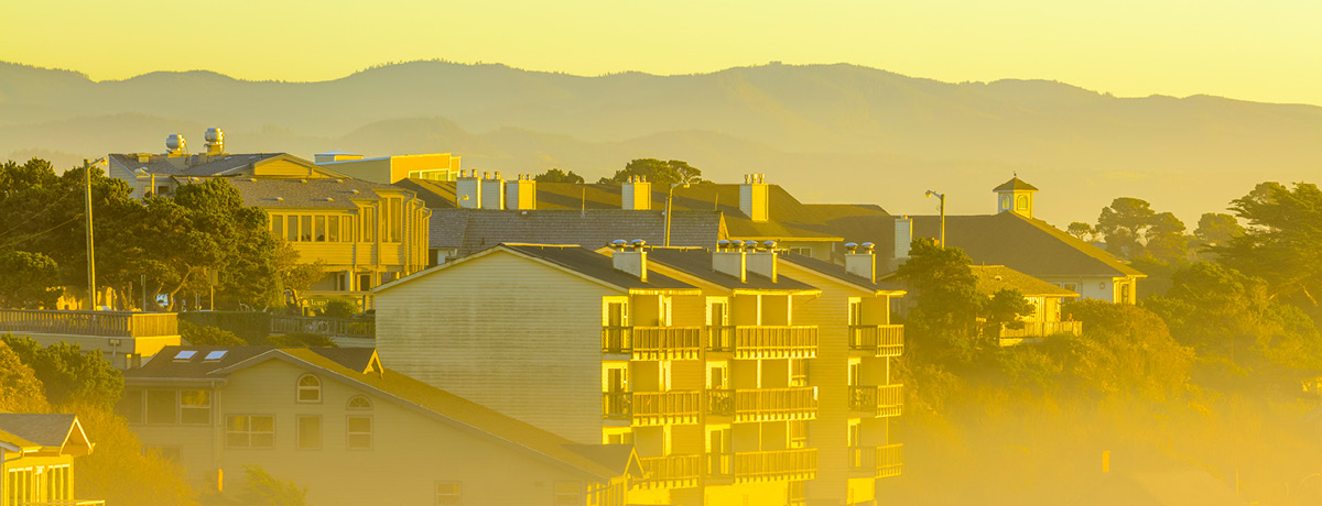 Apartment buildings with yellow haze