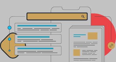 Collection of search bars, menus and posts in front of gray background