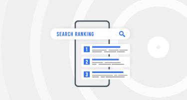Graphic image of a phone displaying SEO rankings, with positions 1, 2 and 3 on the screen