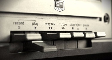 Detailed view of a classic tape recorder