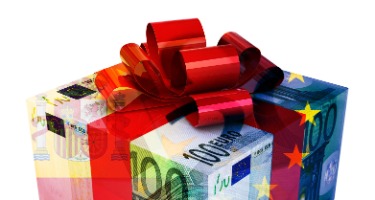 Euros in a giant block with a red bow on top