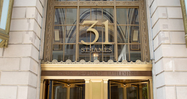 Exterior of Brick Building with Revolving Doors