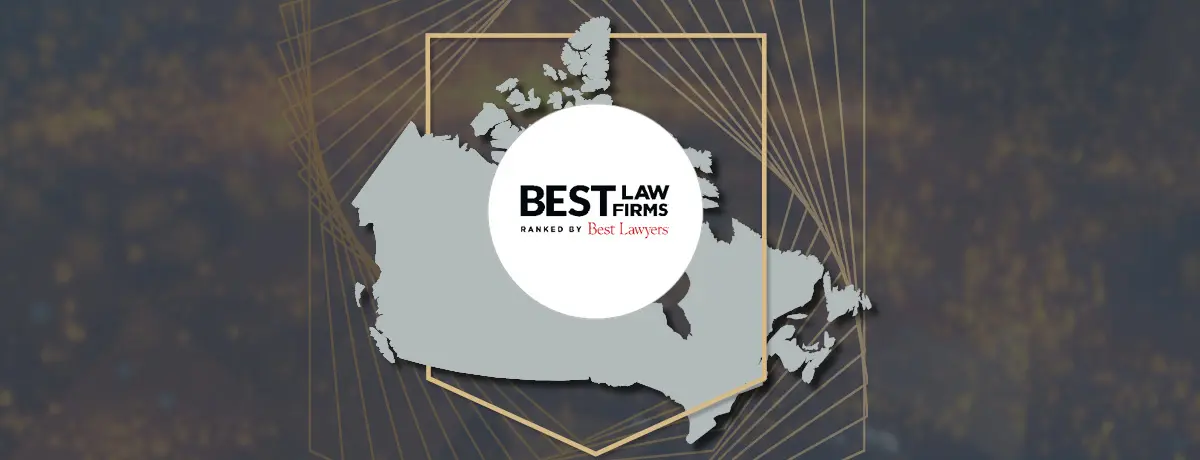 Map outline of Canada featuring the Best Law Firms ranked by Best Lawyers logo in a circular badge.