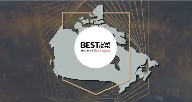 Map outline of Canada featuring the Best Law Firms ranked by Best Lawyers logo in a circular badge.