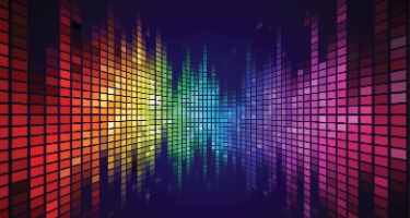 Music Industry with rainbow music soundwaves 
