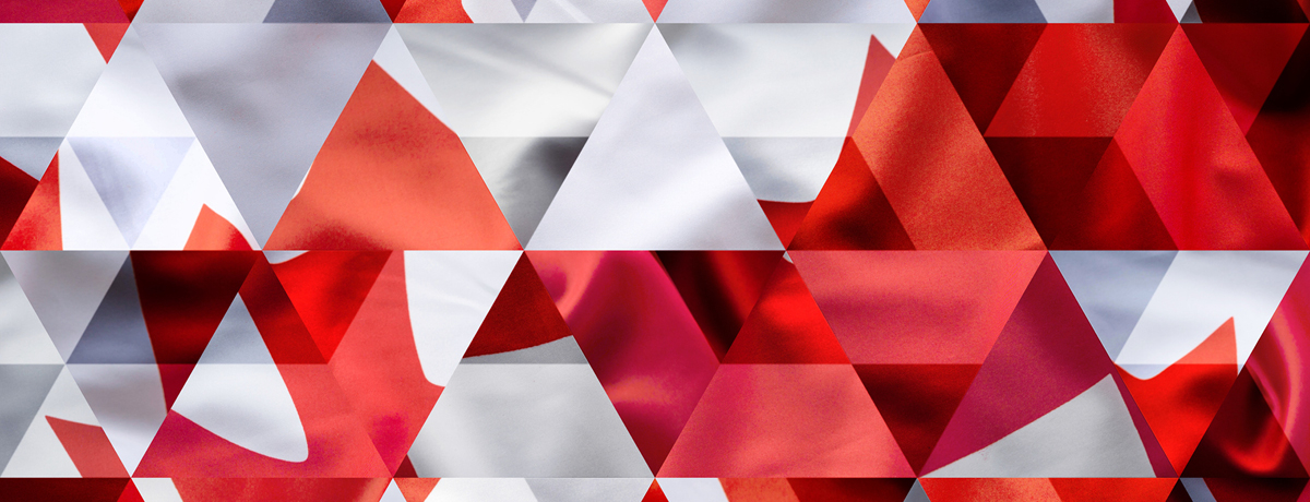 Abstract image of red and white Canada flag in triangles