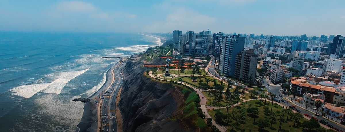 Landscape of Peru city with cliffside and ocean
