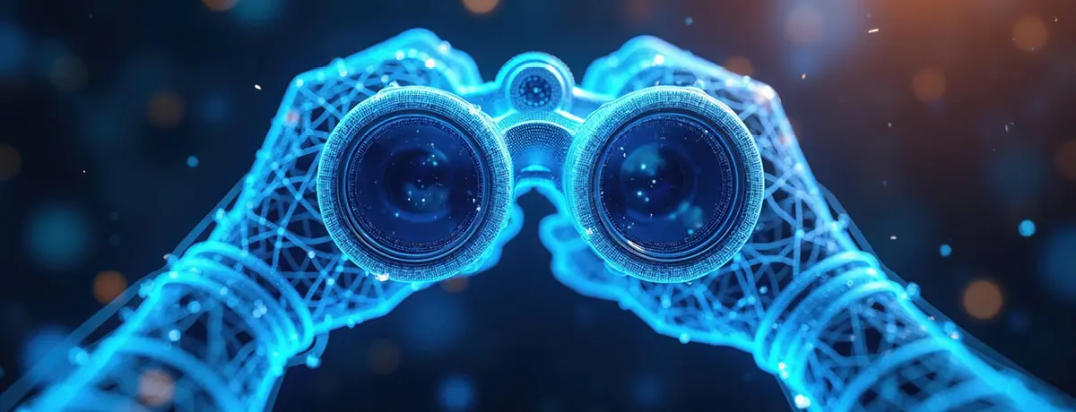 Blue digital wireframe of binoculars