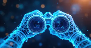 Blue digital wireframe of binoculars